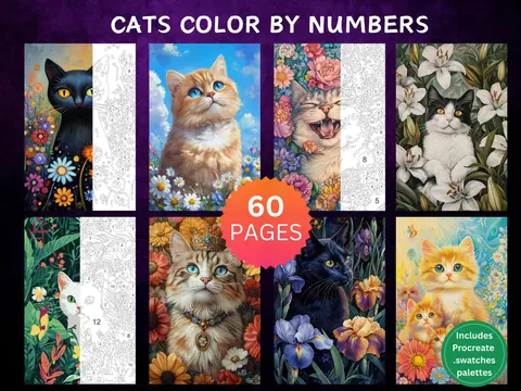 Cats color by number pages