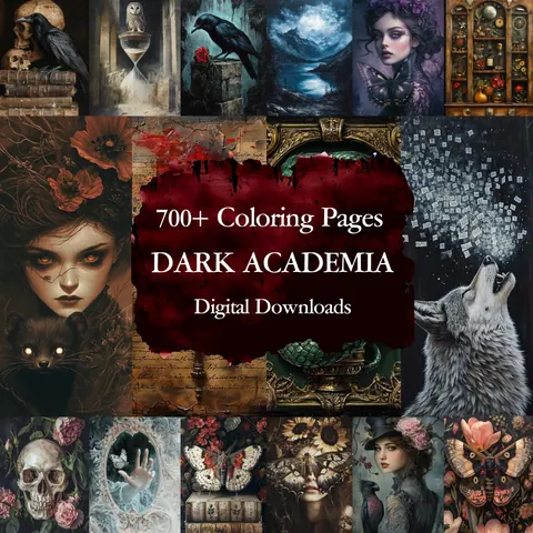 Dark Academia Mega Bundle grayscale coloring pages