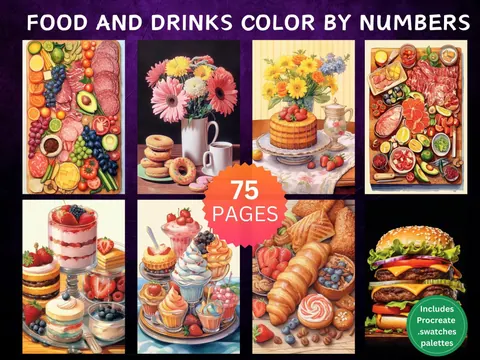 Food Desserts Drinks CBN color by number pages