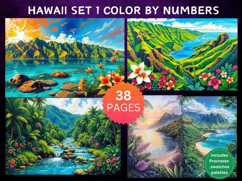 Hawaii Landscapes and Wildlife color by number pages