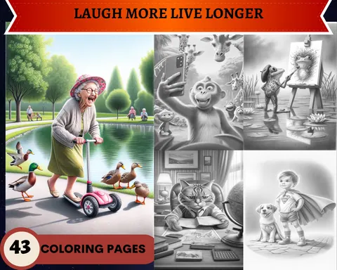 Laugh More Live Longer grayscale coloring pages