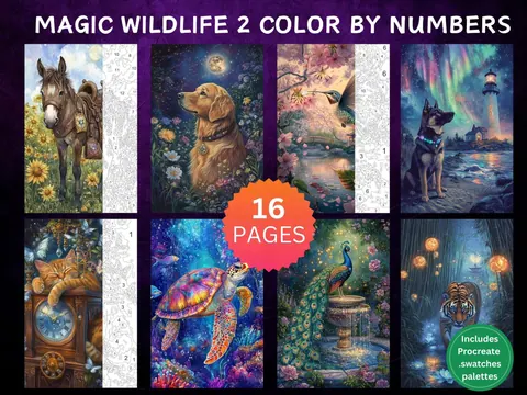 Magic Wildlife 2 color by number pages