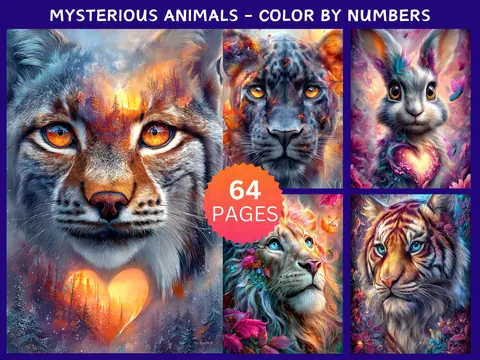 Mysterious Animals color by number pages