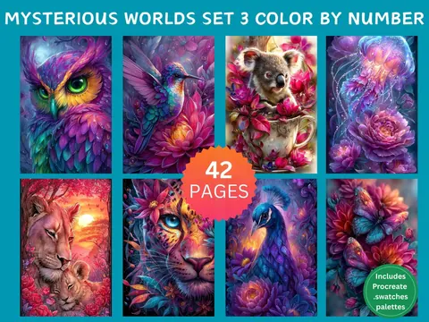 Mysterious Worlds Set 3 color by number pages