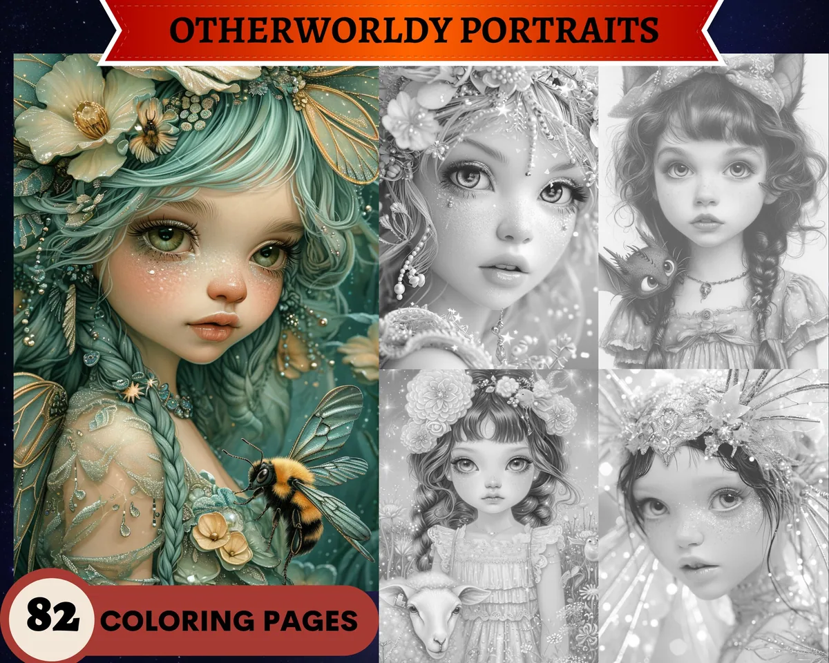 Otherworldly Portraits Grayscale Coloring Pages