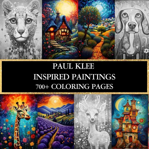Paul Klee Inspired Paintings Mega Bundle grayscale coloring pages