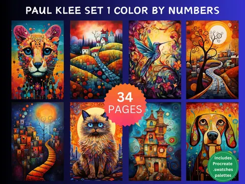 Paul Klee Inspired Paintings Set 1 color by number pages