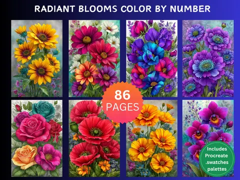 Radiant Blooms color by number pages