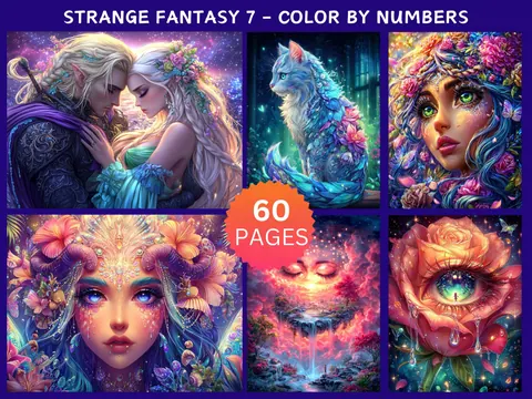 Strange Fantasy Set 7 color by number pages